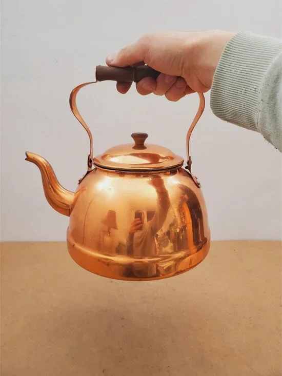 Vintage Copper Kettle with Brass & Wood Handle Antique Copper Kettle/Teapot - Picture 12 of 16